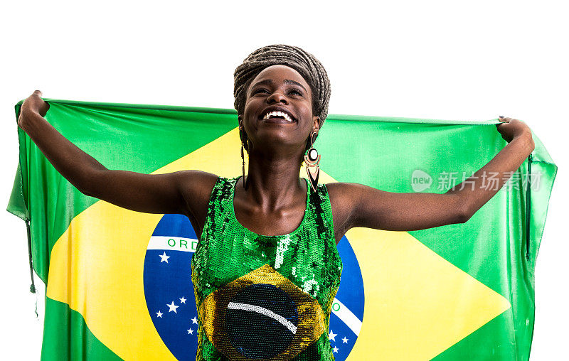 巴西女运动员/粉丝在白色背景下庆祝